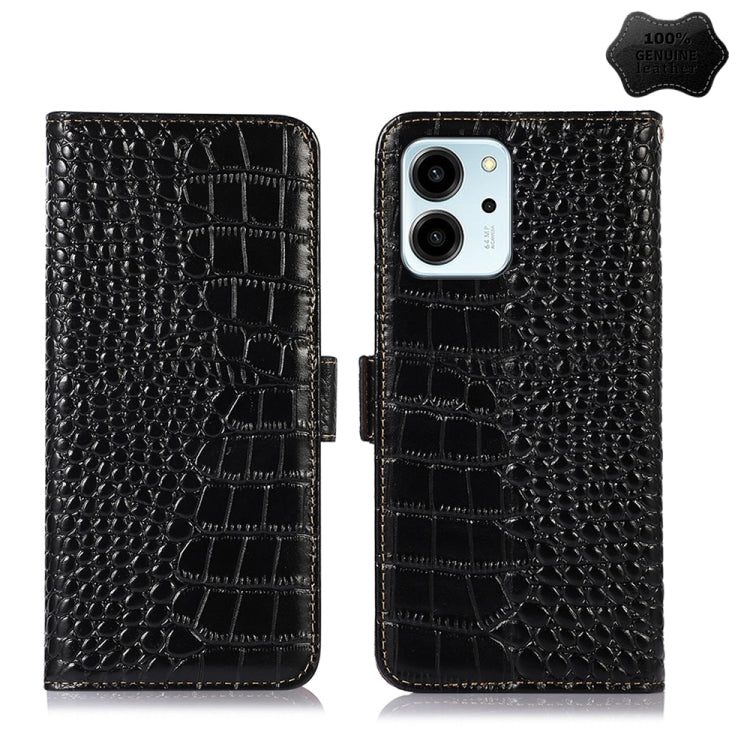 For Honor 80 SE Crocodile Top Layer Cowhide Leather Phone Case(Black) - Honor Cases by buy2fix | Online Shopping UK | buy2fix