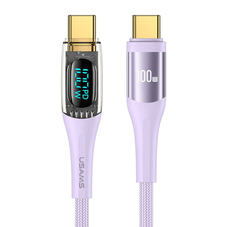 USAMS Type-C to Type-C PD100W Aluminum Alloy Transparent Digital Display Fast Charge Data Cable, Cable Length:2m(Purple) -  by USAMS | Online Shopping UK | buy2fix