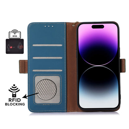 For Motorola Moto X40 Pro Genuine Leather Magnetic RFID Leather Phone Case(Blue) - Motorola Cases by buy2fix | Online Shopping UK | buy2fix
