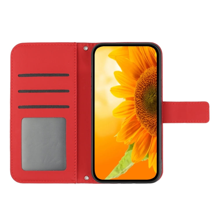 For TCL 40 SE HT04 Skin Feel Sun Flower Embossed Flip Leather Phone Case with Lanyard(Red) - More Brand by buy2fix | Online Shopping UK | buy2fix