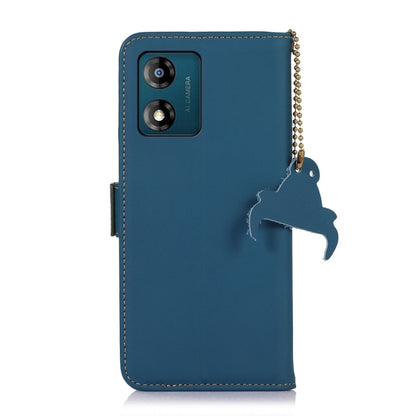 For Motorola Moto E13 Genuine Leather Magnetic RFID Leather Phone Case(Blue) - Motorola Cases by buy2fix | Online Shopping UK | buy2fix