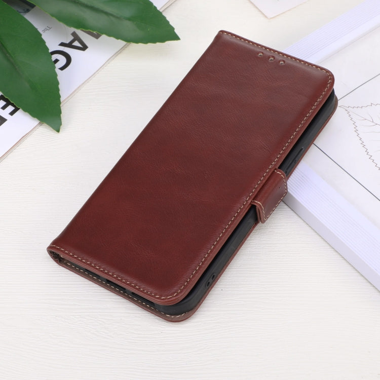 For Motorola Moto E13 4G 2023 Crazy Horse Top Layer Cowhide RFID Leather Phone Case(Brown) - Motorola Cases by buy2fix | Online Shopping UK | buy2fix