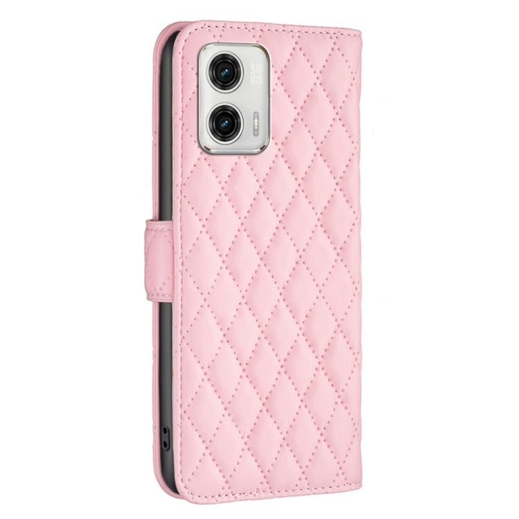 For Motorola Moto G73 5G Diamond Lattice Wallet Leather Flip Phone Case(Pink) - Motorola Cases by buy2fix | Online Shopping UK | buy2fix
