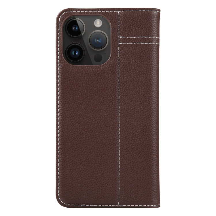 For iPhone 14 Pro Max GEBEI Top-grain Horizontal Flip Leather Phone Case(Brown) - iPhone 14 Pro Max Cases by GEBEI | Online Shopping UK | buy2fix