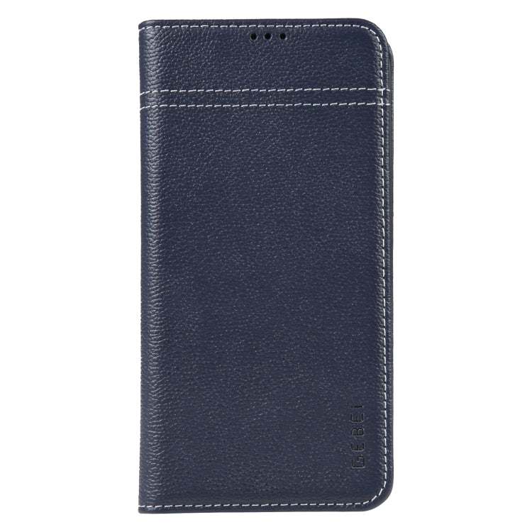 For iPhone 13 GEBEI Top-grain Horizontal Flip Leather Phone Case(Blue) - iPhone 13 Cases by GEBEI | Online Shopping UK | buy2fix