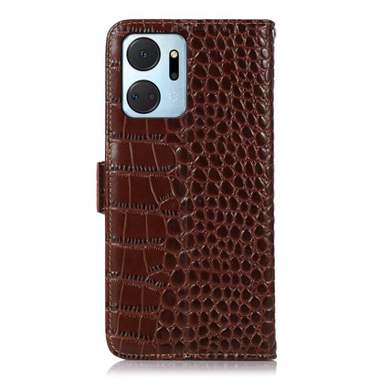 For Honor X7a 4G Crocodile Top Layer Cowhide Leather Phone Case(Brown) - Honor Cases by buy2fix | Online Shopping UK | buy2fix