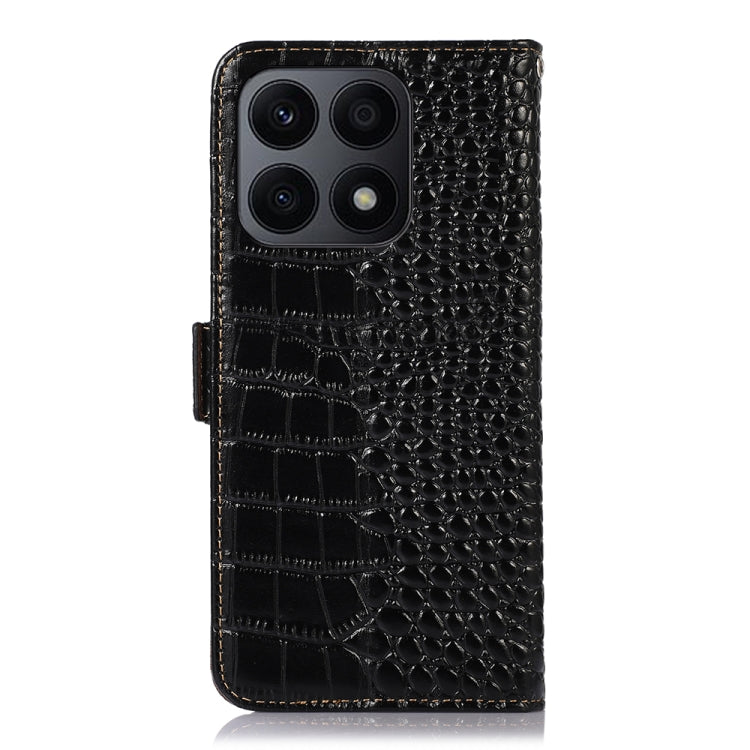 For Honor X8a 4G Crocodile Top Layer Cowhide Leather Phone Case(Black) - Honor Cases by buy2fix | Online Shopping UK | buy2fix