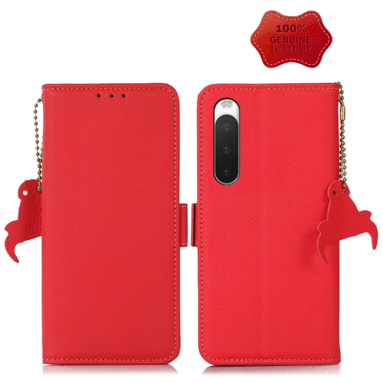 For Sony Xperia 10 IV Side-Magnetic TJ Genuine Leather RFID Phone Case(Red) - Sony Cases by buy2fix | Online Shopping UK | buy2fix