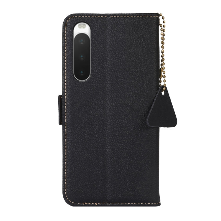 For Sony Xperia 10 IV Side-Magnetic TJ Genuine Leather RFID Phone Case(Black) - Sony Cases by buy2fix | Online Shopping UK | buy2fix