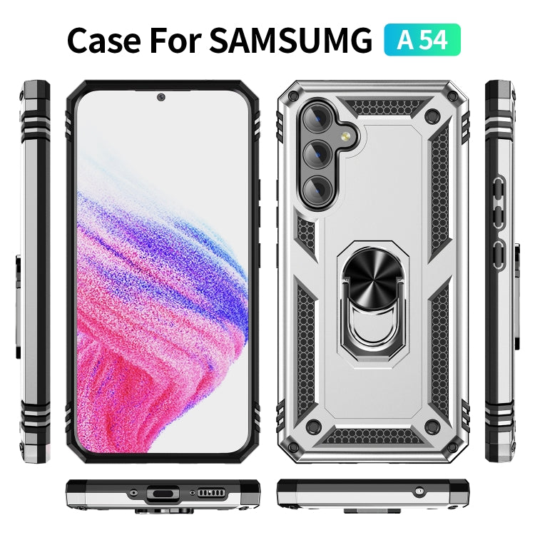 For Samsung Galaxy A54 Shockproof TPU + PC Phone Case with Holder(Silver) - Galaxy Phone Cases by buy2fix | Online Shopping UK | buy2fix