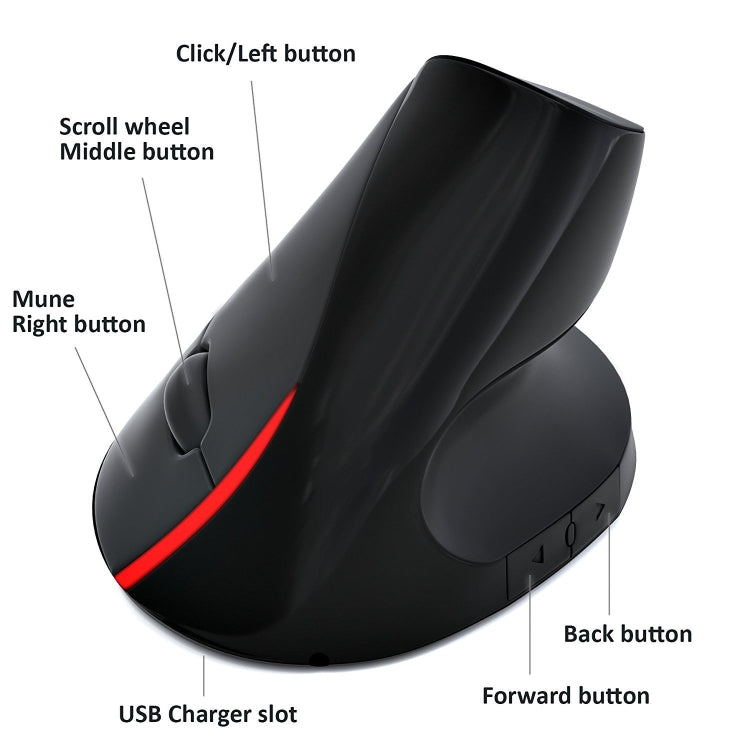 HXSJ A889 6 Keys 2400DPI 2.4GHz Vertical Wireless Mouse Rechargeable(Black) -  by HXSJ | Online Shopping UK | buy2fix