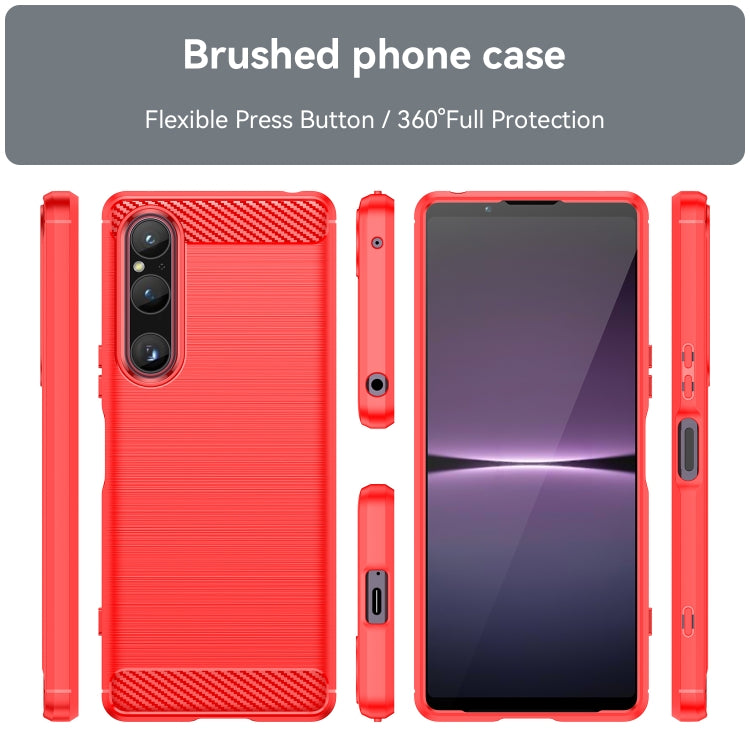 For Sony Xperia 1 V Brushed Texture Carbon Fiber TPU Phone Case(Red) - Sony Cases by buy2fix | Online Shopping UK | buy2fix