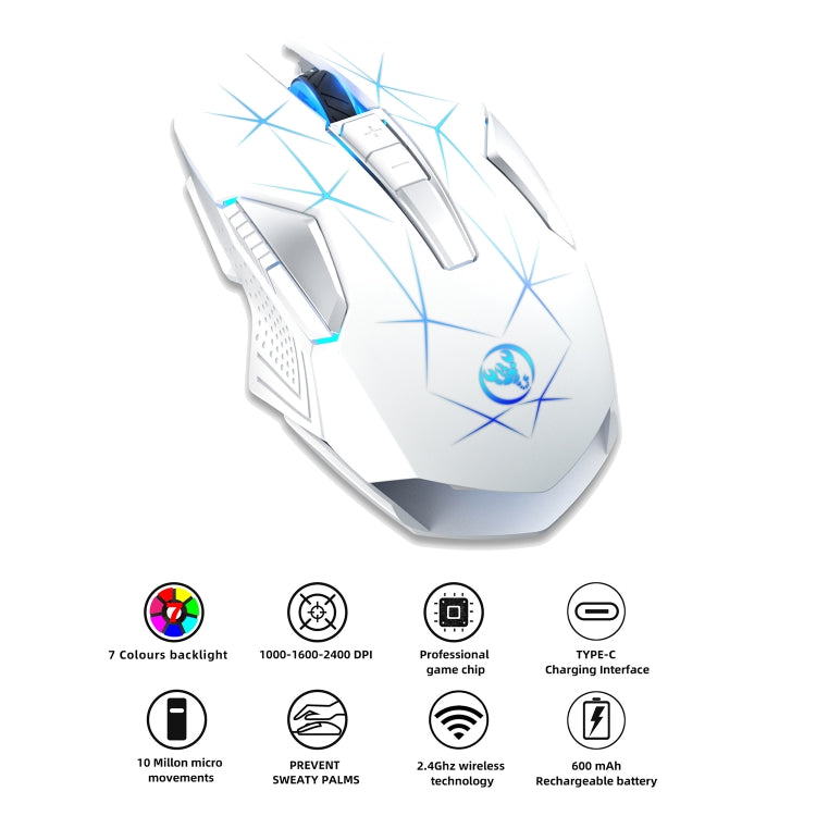 HXSJ T300 7 Keys 2400DPI 2.4G Colorful Luminous Wireless Mouse(White) -  by HXSJ | Online Shopping UK | buy2fix