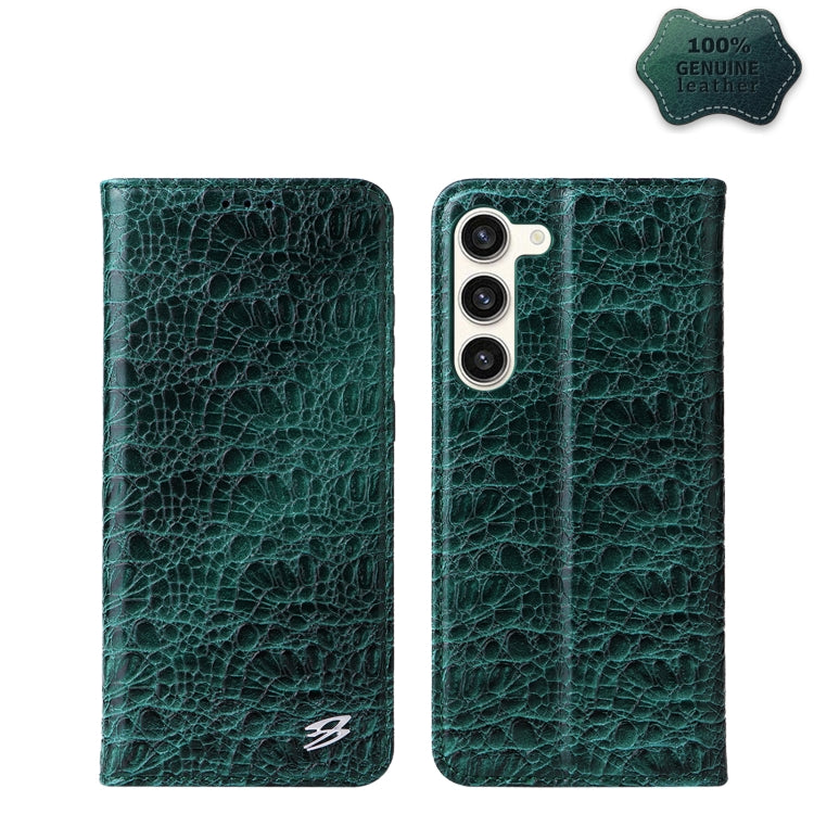 For Samsung Galaxy S23+ 5G Fierre Shann Crocodile Texture Magnetic Genuine Leather Phone Case(Green) - Galaxy S23+ 5G Cases by FIERRE SHANN | Online Shopping UK | buy2fix