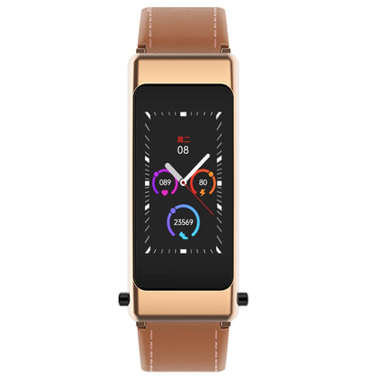 K50 1.08 inch Leather Band Earphone Detachable IP67 Waterproof Smart Watch Support Bluetooth Call(Brown) - Smart Wear by buy2fix | Online Shopping UK | buy2fix