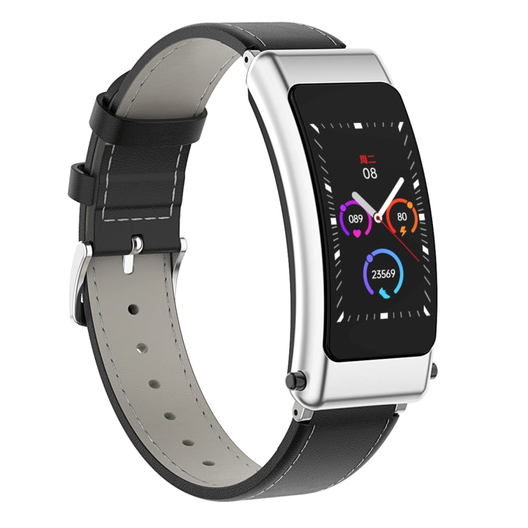 K50 1.08 inch Leather Band Earphone Detachable IP67 Waterproof Smart Watch Support Bluetooth Call(Black Silver) - Smart Wear by buy2fix | Online Shopping UK | buy2fix