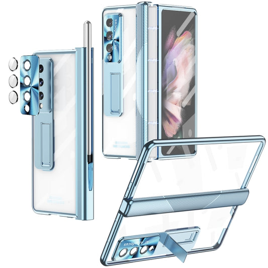 For Samsung Galaxy Z Fold4 5G Magnetic Hinges Plating Phone Case with Holder(Blue) - Galaxy Z Fold4 5G Cases by buy2fix | Online Shopping UK | buy2fix