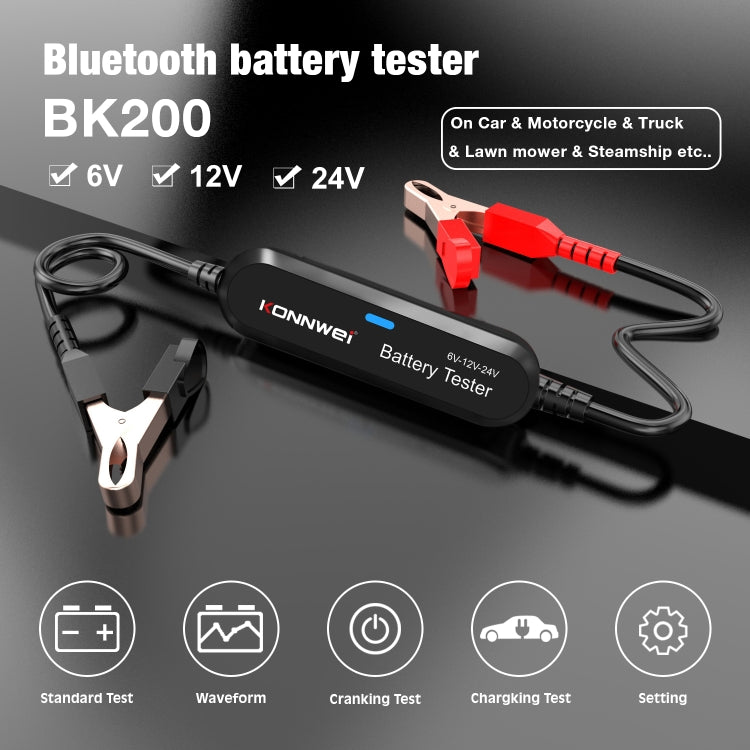 KONNWEI BK200 6V/12V/24V Car Bluetooth Battery Tester(Black) - In Car by KONNWEI | Online Shopping UK | buy2fix