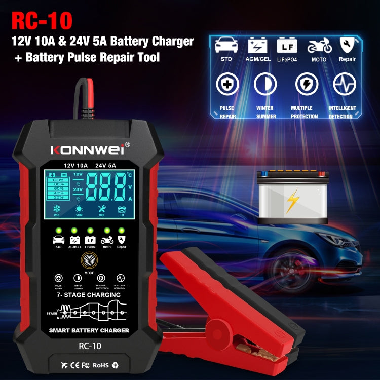 KONNWEI RC-10 2 inch Car Battery Charger Battery Pulse Repair Tool, Plug Type:EU Plug - Battery Charger by KONNWEI | Online Shopping UK | buy2fix