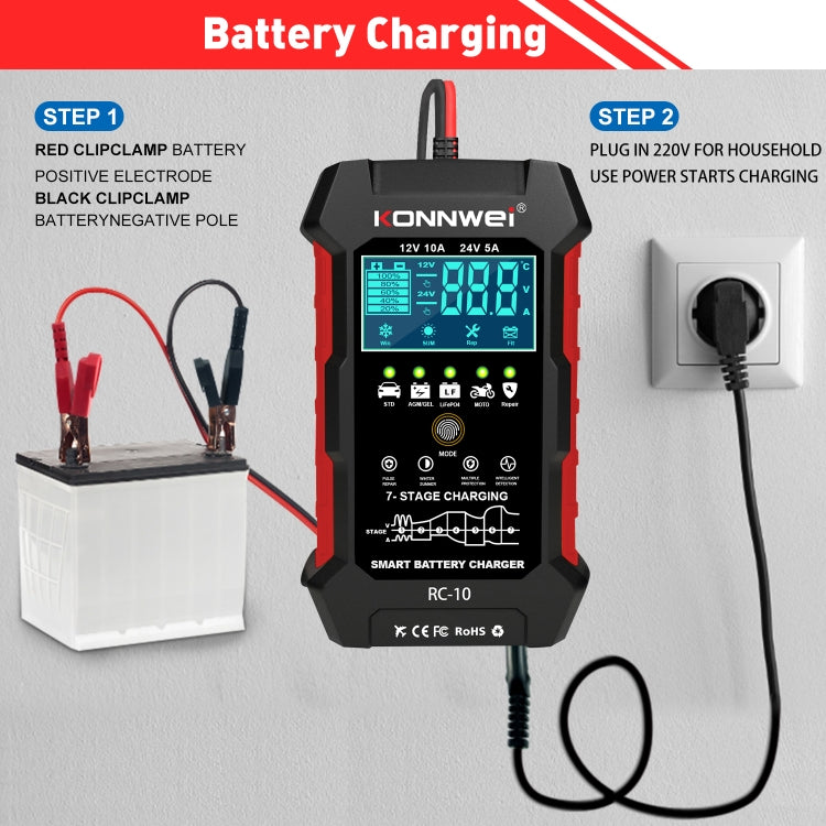 KONNWEI RC-10 2 inch Car Battery Charger Battery Pulse Repair Tool, Plug Type:EU Plug - Battery Charger by KONNWEI | Online Shopping UK | buy2fix