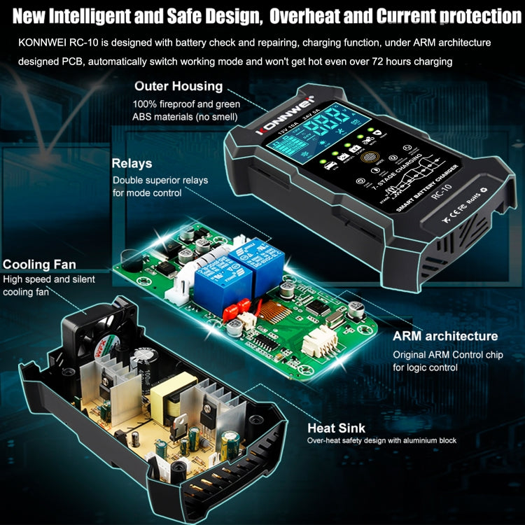 KONNWEI RC-10 2 inch Car Battery Charger Battery Pulse Repair Tool, Plug Type:US Plug - Battery Charger by KONNWEI | Online Shopping UK | buy2fix