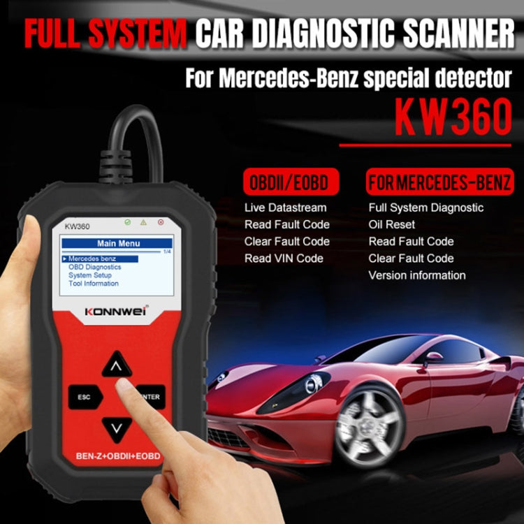 For Mercedes Benz KONNWE KW360 2.4 inch OBD2 Car Fault Detector - In Car by KONNWEI | Online Shopping UK | buy2fix