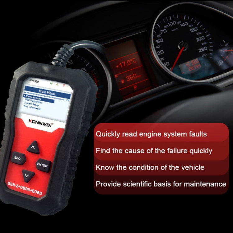 For Mercedes Benz KONNWE KW360 2.4 inch OBD2 Car Fault Detector - In Car by KONNWEI | Online Shopping UK | buy2fix