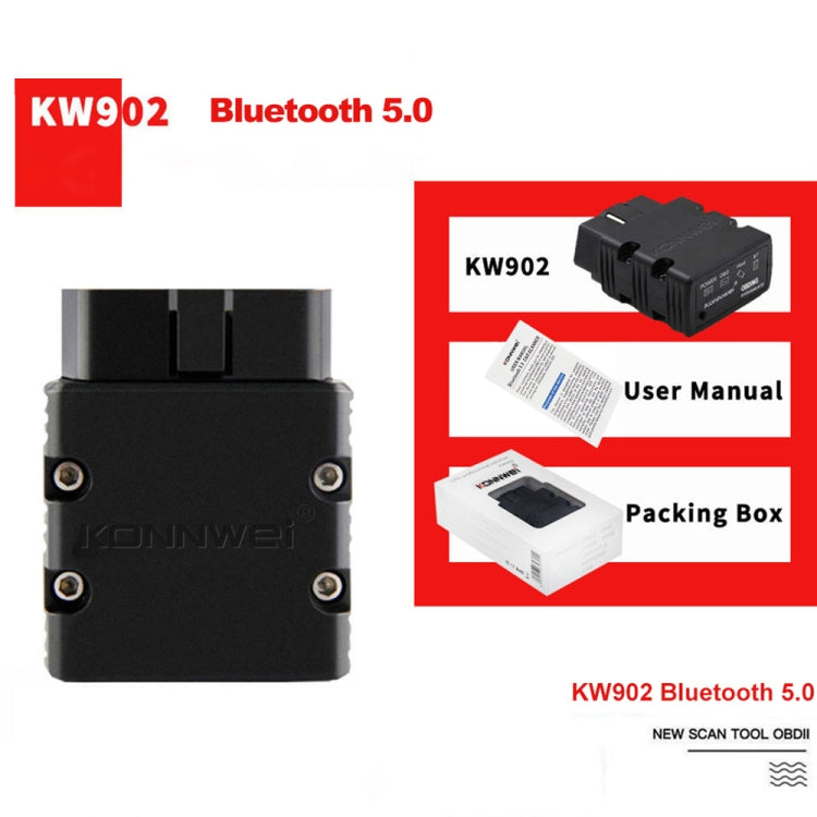 KONNWEI KW902 Bluetooth 5.0 OBD2 Car Fault Diagnostic Scan Tools Support IOS / Android(Black) - In Car by KONNWEI | Online Shopping UK | buy2fix