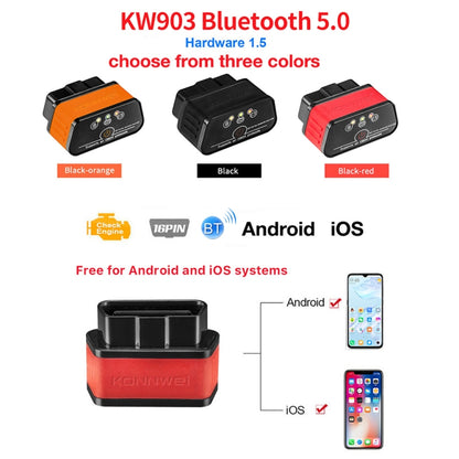KONNWEI KW903 Bluetooth 5.0 OBD2 Car Fault Diagnostic Scan Tools Support IOS / Android(Black Red) - In Car by KONNWEI | Online Shopping UK | buy2fix