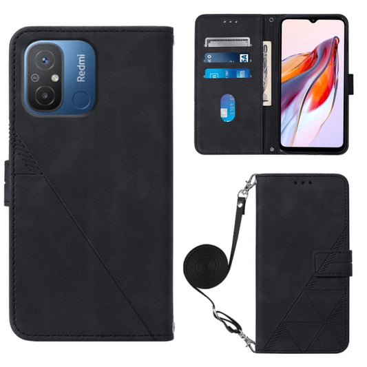 For Xiaomi Redmi 12C / Redmi 11A 4G Global Crossbody 3D Embossed Flip Leather Phone Case(Black) - Xiaomi Cases by buy2fix | Online Shopping UK | buy2fix