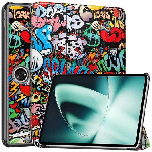 For OnePlus Pad Custer Painted 3-Fold Holder Smart Leather Tablet Case(Graffiti) - Others by buy2fix | Online Shopping UK | buy2fix