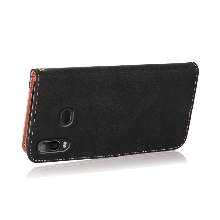 For Samsung Galaxy A10s Dual-color Stitching Leather Phone Case(Black Rose Gold) - Galaxy Phone Cases by buy2fix | Online Shopping UK | buy2fix