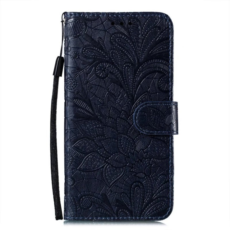For Samsung Galaxy A34 5G Lace Flower Embossing Flip Leather Phone Case(Dark Blue) - Galaxy Phone Cases by buy2fix | Online Shopping UK | buy2fix