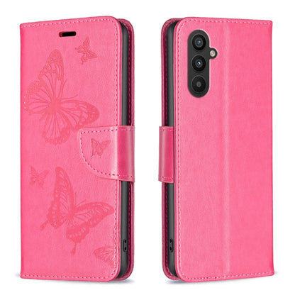 For Samsung Galaxy A24 4G Two Butterflies Embossing Leather Phone Case(Rose Red) - Galaxy Phone Cases by buy2fix | Online Shopping UK | buy2fix