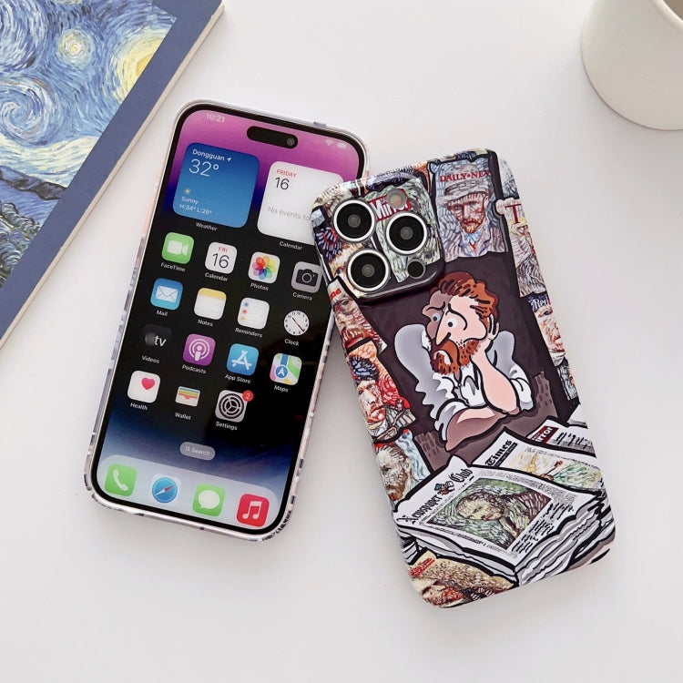 For iPhone 12 Pro Max Precise Hole Oil Painting Glossy PC Phone Case(Newspaper) - iPhone 12 Pro Max Cases by buy2fix | Online Shopping UK | buy2fix