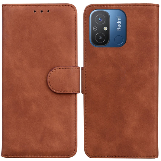 For Xiaomi Redmi 12C / 11A Skin Feel Pure Color Flip Leather Phone Case(Brown) - Xiaomi Cases by buy2fix | Online Shopping UK | buy2fix