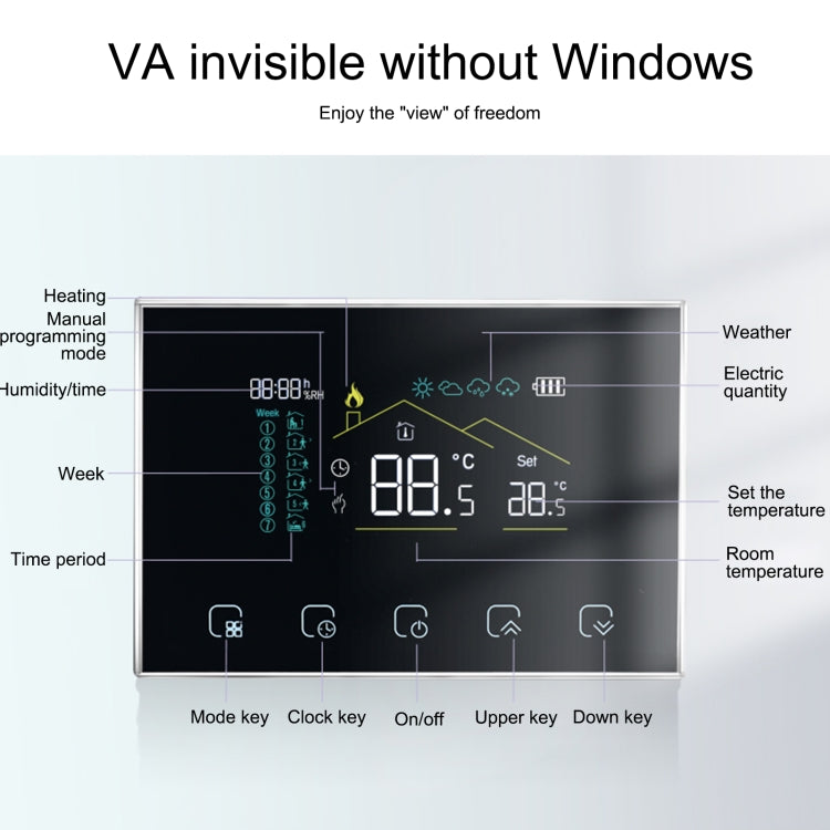 BHT-8000RF-VA- GBC Wireless Smart LED Screen Thermostat Without WiFi, Specification:Electric / Boiler Heating - Thermostat & Thermometer by buy2fix | Online Shopping UK | buy2fix