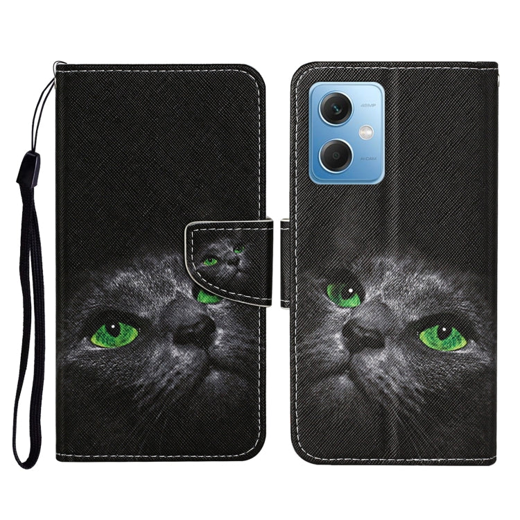 For Xiaomi Redmi Note 12 5G Global/Poco X5 Colored Drawing Pattern Flip Leather Phone Case(Black Cat) - Note 12 Cases by buy2fix | Online Shopping UK | buy2fix