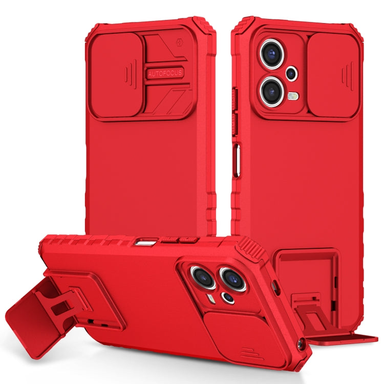 For Xiaomi Redmi Note 12 5G / Poco X5 Stereoscopic Holder Sliding Camshield Phone Case(Red) - Note 12 Cases by buy2fix | Online Shopping UK | buy2fix