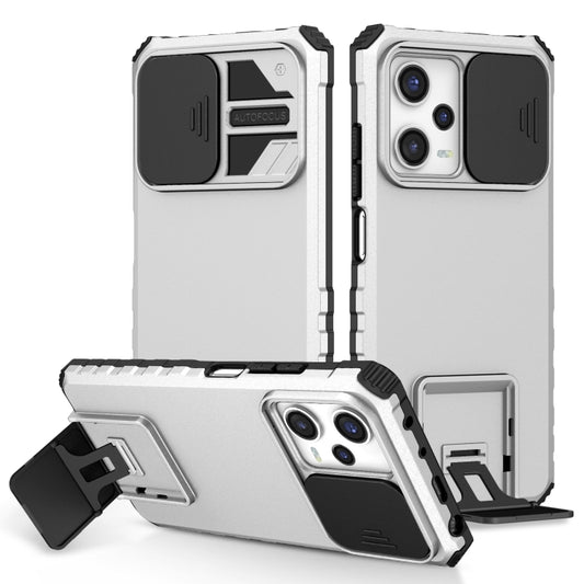 For Xiaomi Redmi Note 12 Pro 5G / Poco X5 Pro Stereoscopic Holder Sliding Camshield Phone Case(White) - Note 12 Pro Cases by buy2fix | Online Shopping UK | buy2fix