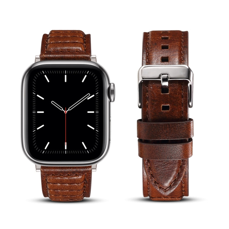 Oil Wax Genuine Leather Watch Band For Apple Watch Ultra 49mm&Watch Ultra 2 49mm / Series 9&8&7 45mm / SE 3&SE 2&6&SE&5&4 44mm / 3&2&1 42mm (Brown) - Watch Bands by buy2fix | Online Shopping UK | buy2fix