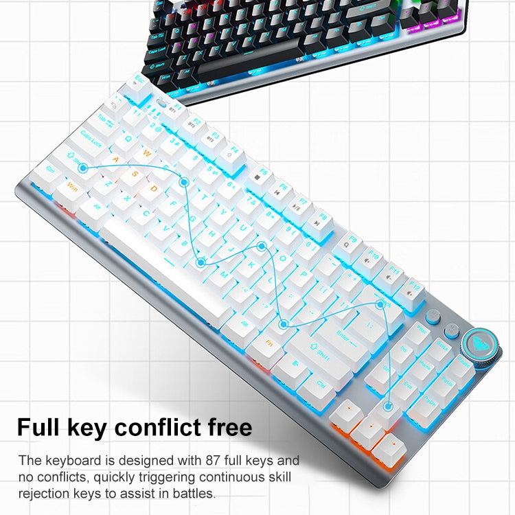 AULA F3001 Backlit 87 Keys Wired/Wireless/Bluetooth Three Model Mechanical Gaming Keyboard(Silver White Red Shaft) - Wireless Keyboard by AULA | Online Shopping UK | buy2fix