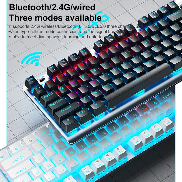 AULA F3001 Backlit 87 Keys Wired/Wireless/Bluetooth Three Model Mechanical Gaming Keyboard(Silver White Green Shaft) - Wireless Keyboard by AULA | Online Shopping UK | buy2fix