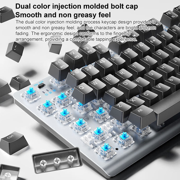 AULA F3001 Backlit 87 Keys Wired/Wireless/Bluetooth Three Model Mechanical Gaming Keyboard(Silver Black Green Shaft) -  by AULA | Online Shopping UK | buy2fix