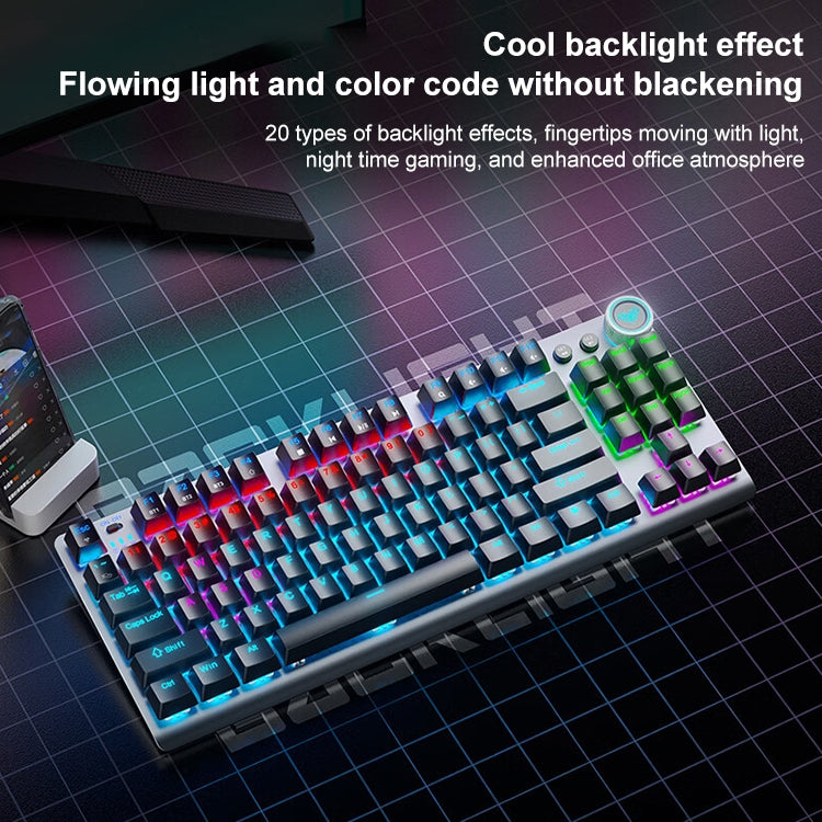 AULA F3001 Backlit 87 Keys Wired/Wireless/Bluetooth Three Model Mechanical Gaming Keyboard(Silver White Red Shaft) -  by AULA | Online Shopping UK | buy2fix