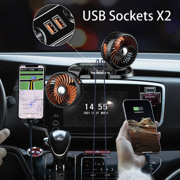 F622U Car Creative Folding Rotatable Double Head Electric Cooling Fan with Dual USB Charging Port, Style:USB Universal - In Car by buy2fix | Online Shopping UK | buy2fix