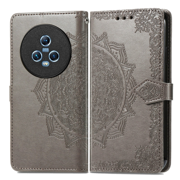 For Honor Magic5 Mandala Flower Embossed Leather Phone Case(Grey) - Honor Cases by buy2fix | Online Shopping UK | buy2fix