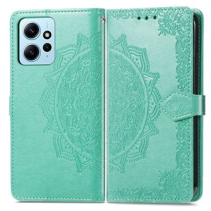 For Xiaomi Redmi Note 12 4G Global Mandala Flower Embossed Leather Phone Case(Green) - Note 12 Cases by buy2fix | Online Shopping UK | buy2fix