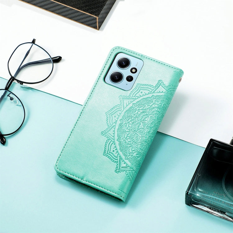 For Xiaomi Redmi Note 12 4G Global Mandala Flower Embossed Leather Phone Case(Green) - Note 12 Cases by buy2fix | Online Shopping UK | buy2fix