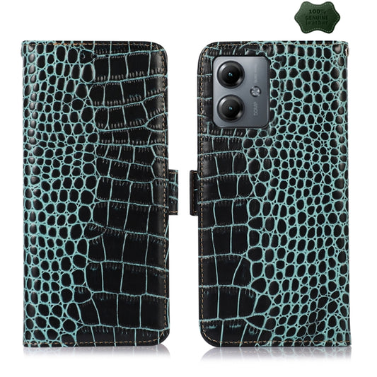 For Motorola Moto G14 4G Crocodile Top Layer Cowhide Leather Phone Case(Green) - Motorola Cases by buy2fix | Online Shopping UK | buy2fix